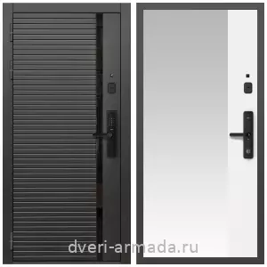 Входные двери со вставками, Умная входная смарт-дверь Армада Каскад BLACK МДФ 10 мм Kaadas S500 / МДФ 16 мм ФЛЗ-Панорама-1, Белый матовый
