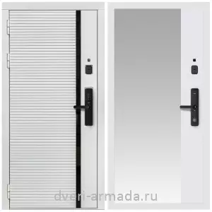 Входные двери со вставками, Умная входная смарт-дверь Армада Каскад WHITE МДФ 10 мм Kaadas S500 / МДФ 16 мм ФЛЗ-Панорама-1, Белый матовый